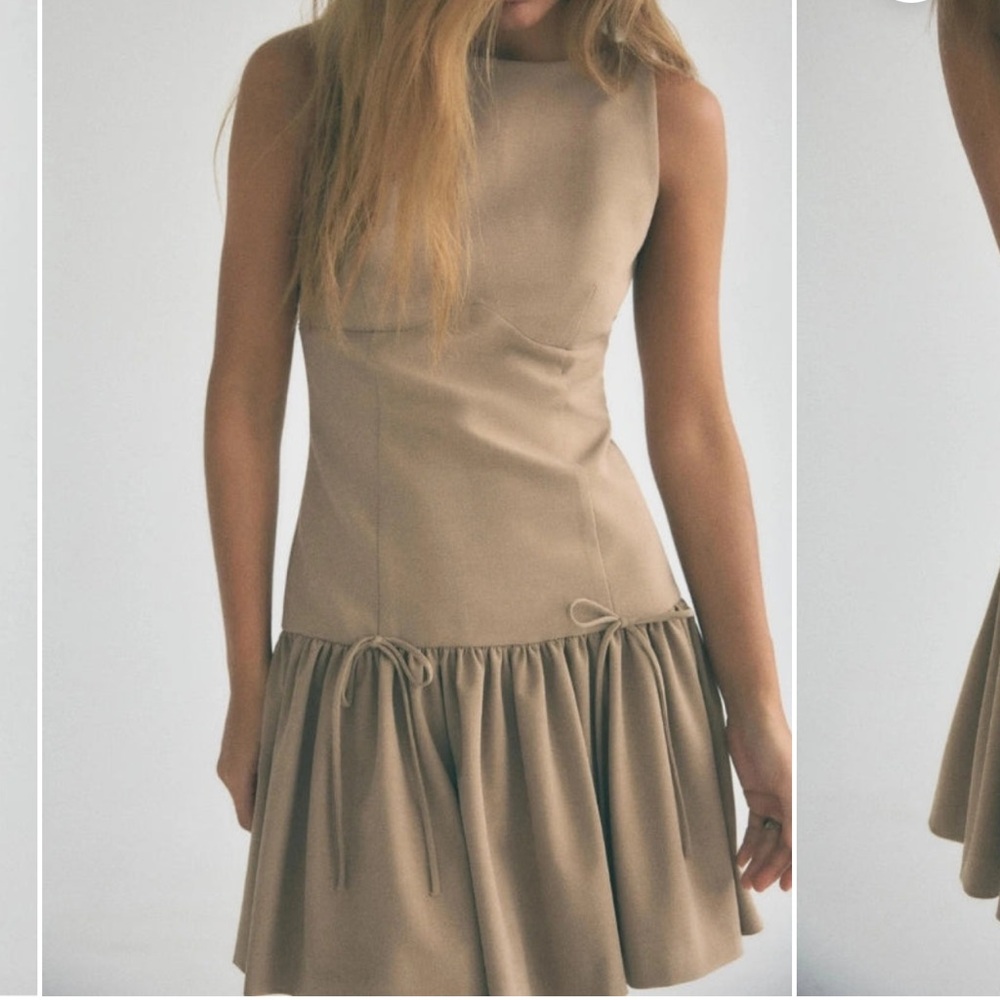 Zara tan bow mini dress